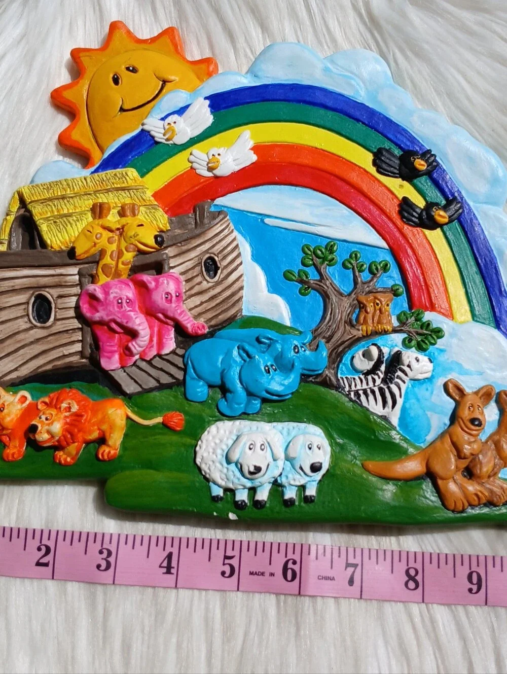 Noah's Ark Wall Hanging Plaque Chalkware Plaster Bible Nursery Decor Vintage vtg
